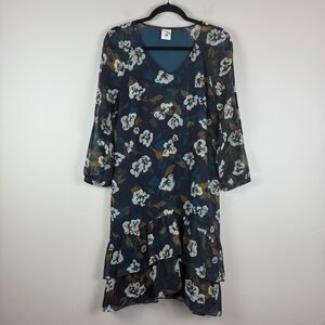 Cabi Pirouette Dress Women Medium Multi Floral Chiffon Ruffle Hem Bloom Bohemian